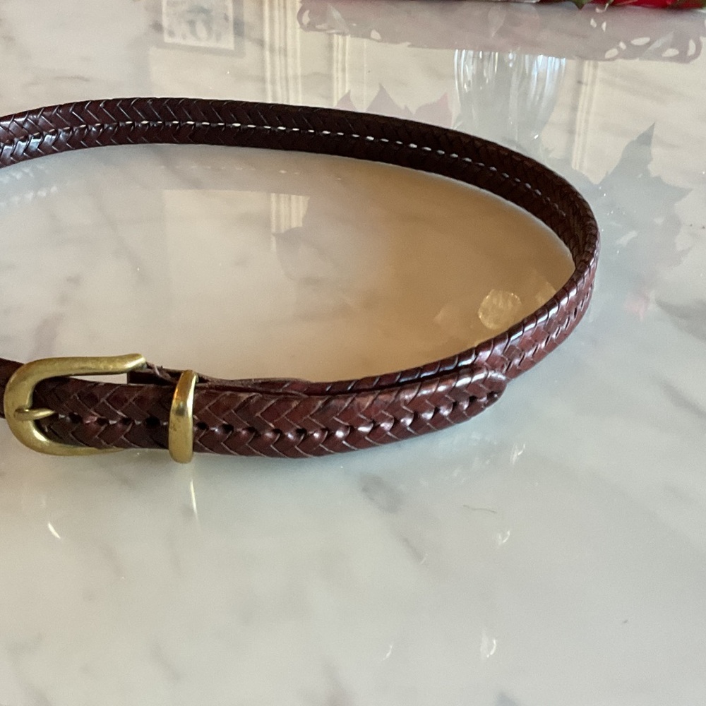 Coach Dark Brown Braided Leather Belt with Brass Accents